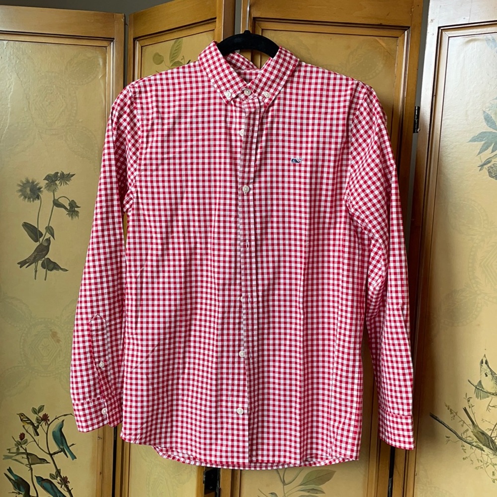Vineyard Vines red gingham boys shirt